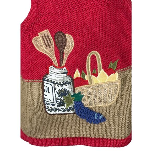 Vintage Sharon Young Sweater Vest Women's Medium Kitchen Fruit Appliqué Cottage - Picture 4 of 8